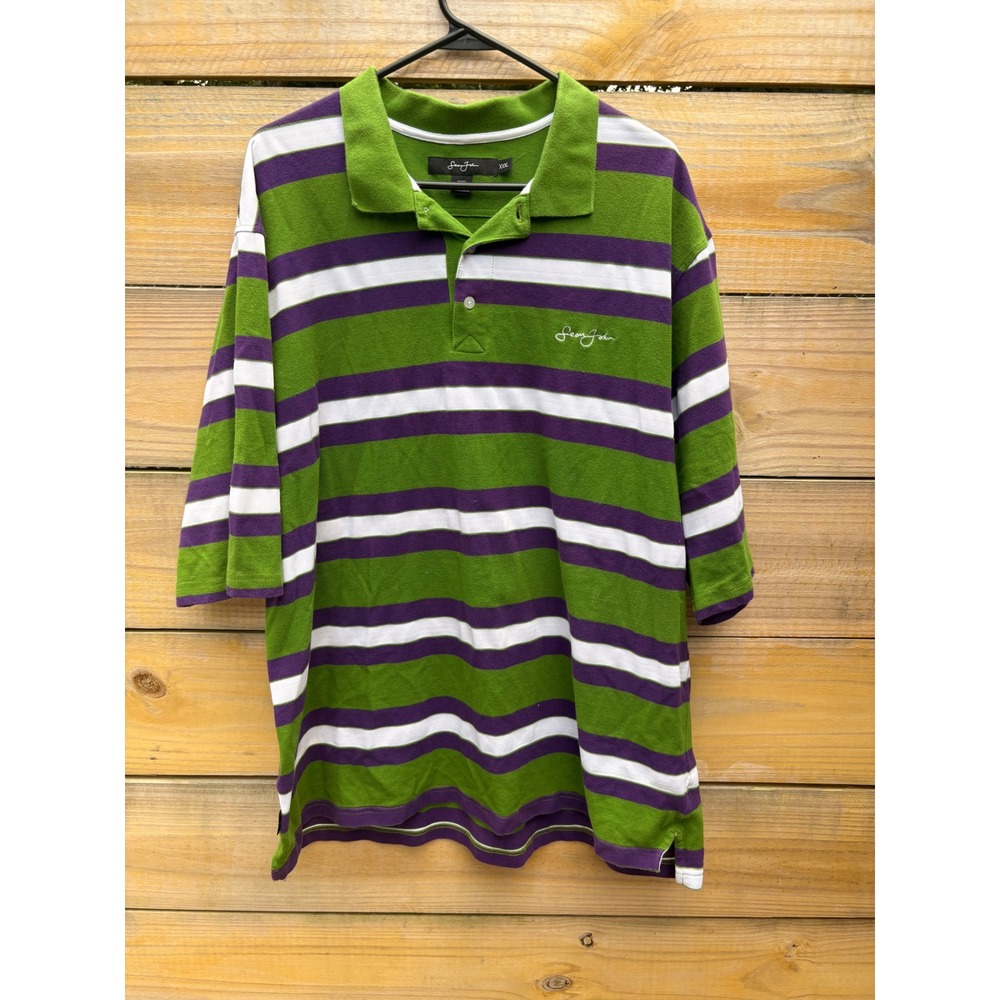 Sean John Mens XXXL Green Purple Striped Short Sleeve Polo Shirt Y2K Streetwear